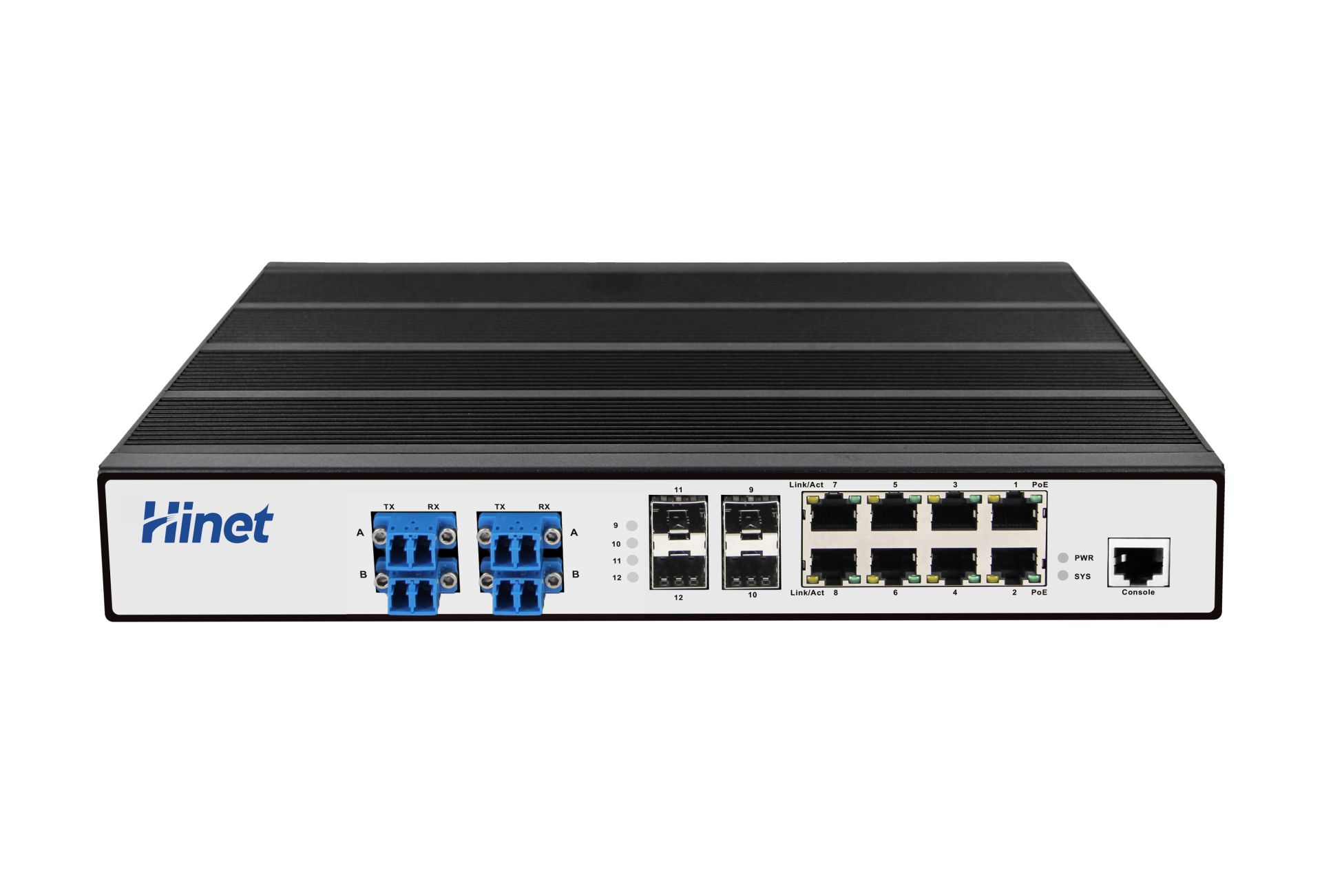 IRS5008F4-BP-8P-DC 8个RJ45千兆口+4个万兆双工LC光口机架式POE三层管理Bypass工业交换机